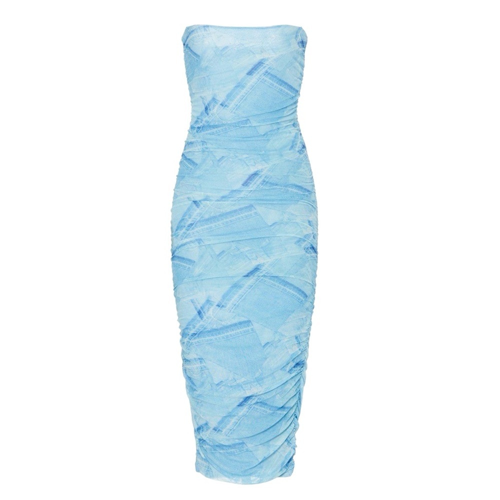 Good American Strapless Patchwork Denim Dress NWT - image 1